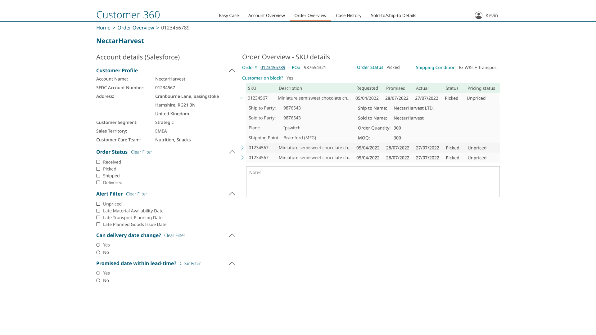 Order Overview - SKU details